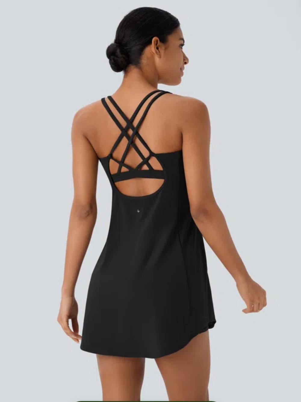 NWT!! HALARA Softlyzero Plush Strappy Back Athletic Mini Dress in Black